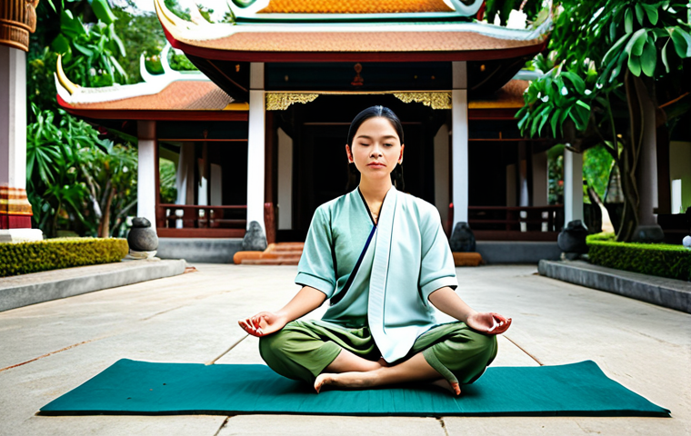 **

"A woman practicing mindfulness meditation in a serene Thai temple garden, fully clothed in modest traditional clothing, safe for work, appropriate content, natural pose, perfect anatomy, family-friendly scene, professional photography, high quality."

**
