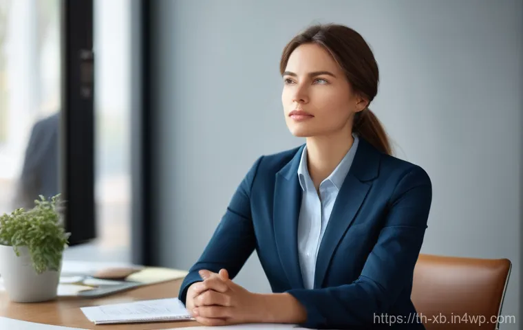 정서적 민첩성을 높이는 면담 기법 - **Prompt 1: Emotional Self-Regulation**
"A professional woman, in her early 30s, is seated at a ...