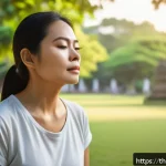 Home 18 정서적 민첩성 향상을 위한 진단 및 평가 - A serene Thai adult woman practicing mindful deep breathing in a peaceful urban park during early mo...